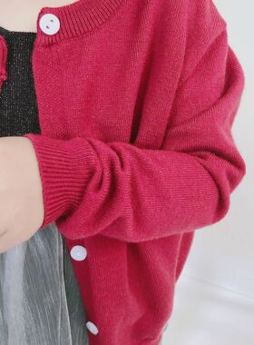 ins男女童韩版针织开衫春秋薄款毛衣外套柔软棉质长袖针织衫洋气