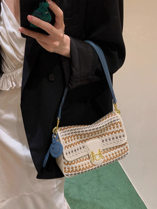 编织包包女2023新款夏季高级感小众设计小方包百搭通勤单肩斜挎包