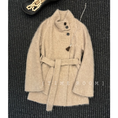 TIME ROOM 【轻奢外套】2025冬季新款羊绒羊毛拉绒腰带大衣