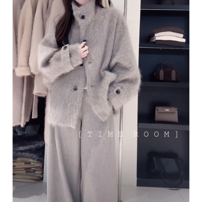 TIME ROOM 【松间茶事】2025冬季新款羊毛拉毛立领大衣