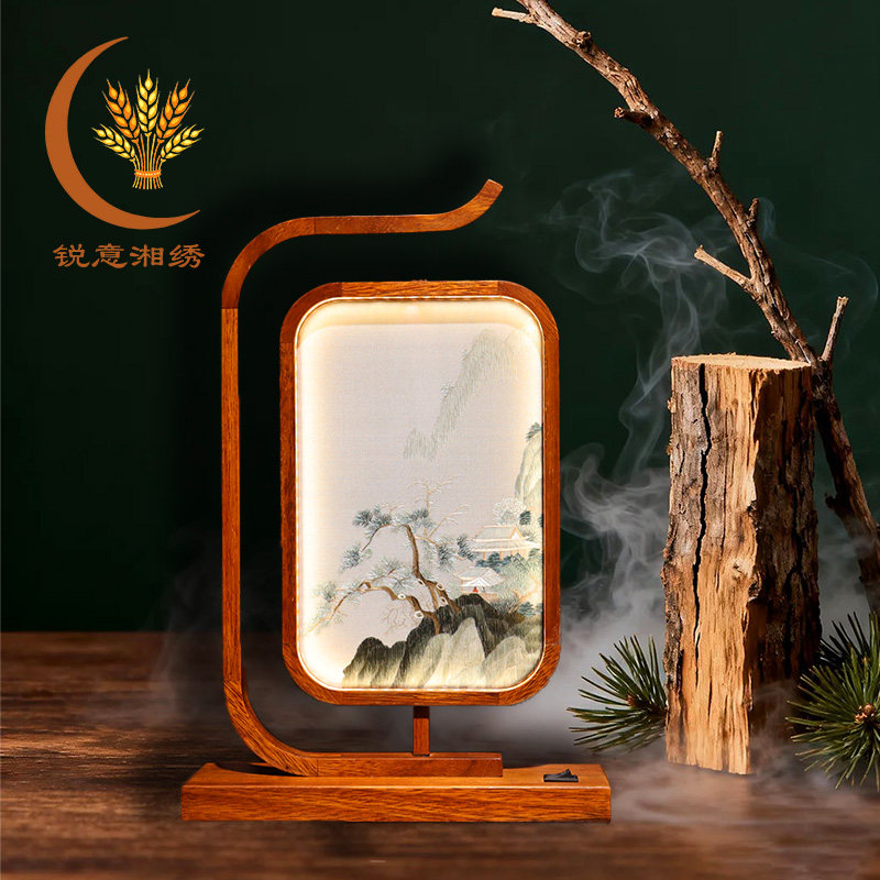 锐意湘绣手工双面刺绣小夜灯摆件礼品中国风湖南特色装饰床头灯
