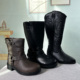 欧美外贸靴子宽筒大码 女靴粗腿加肥加宽中筒靴侧拉链圆头马蹄跟靴