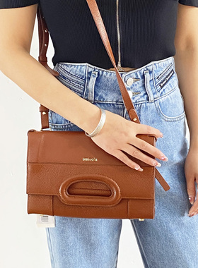 意大利女士简约气质荔枝纹牛皮包真皮软面拉链折叠手拿肩背斜跨包