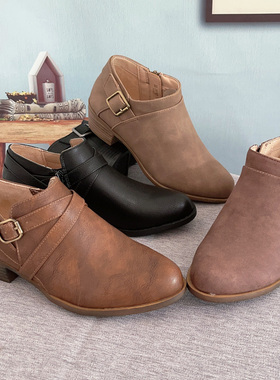 外贸单鞋大码女鞋粗跟休闲通勤拉链有宽版舒适工作鞋缓冲记忆鞋垫