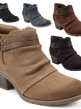 39-44码大脚外贸短靴大码女靴牛反绒面磨砂皮及踝靴粗跟单靴不累