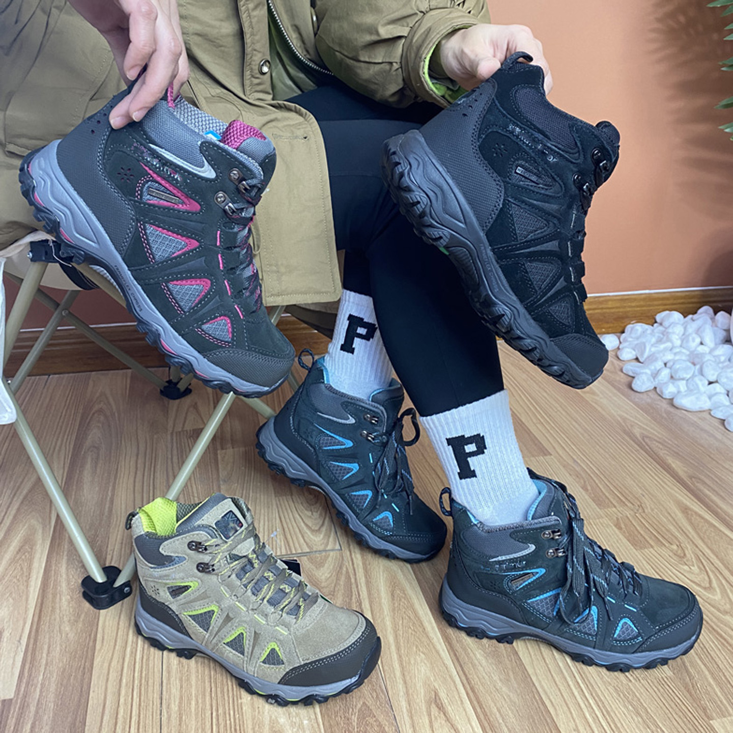 外贸登山鞋女户外大码鞋中帮防水