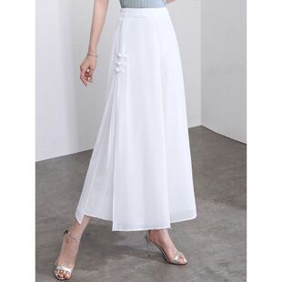 白色阔腿裤女夏季薄款雪纺九分开叉裤子裤裙垂感裙裤新款2024爆款