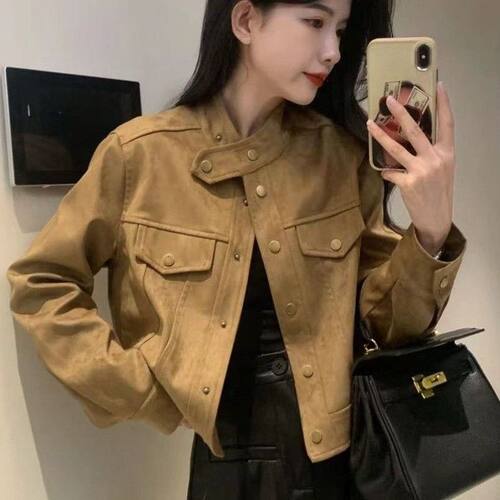 鹿皮绒外套女秋冬新款韩版皮绒外套女宽松显瘦短款长袖夹克上衣潮