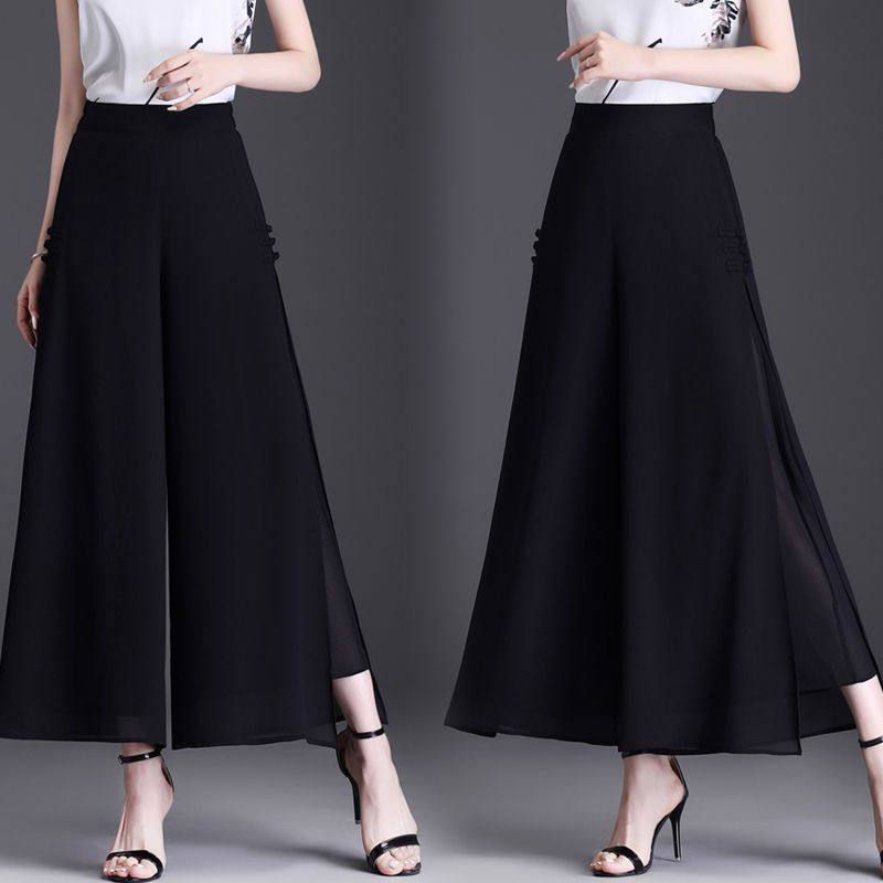 雪纺阔腿裤女开叉裙裤夏季薄款裤子女2025新款高腰垂感a字九分裤