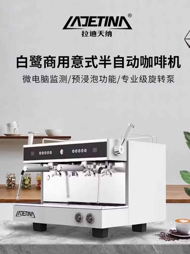 LADETINA拉迪天纳 白鹭双头专业意式半自动商用咖啡机 黑/白
