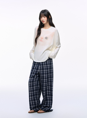 NS76 莱赛尔长袖凉感薄款T恤女宽松休闲显瘦可爱小猫咪印花罩衫女