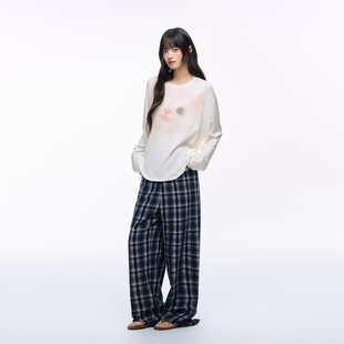 NS76 凉感薄款 T恤女宽松休闲显瘦可爱小猫咪印花罩衫 女 莱赛尔长袖