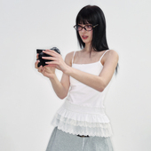 春新款 蕾丝边蝴蝶结装 饰吊带纯色修身 NS76 可叠穿上衣女内搭小衫