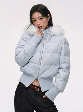 NS76冬季90白鸭绒可拆卸毛领连帽收腰保暖短款防水羽绒服外套女