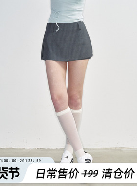 NS76 春夏假两件灰色简约条纹直筒搭片裤裙女半身裙A字短裙有内衬
