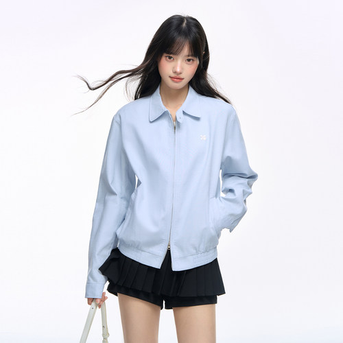 NS76 秋季新款棉麻刺绣短款薄款夹克外套翻领宽松显瘦减龄女上衣