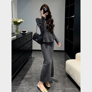 独特超好看冬装韩系气质穿搭一整套高级感毛衣针织衫半身裙套装裙