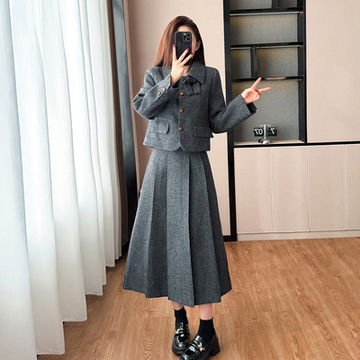 学院风高级感小香风毛呢两件套装
