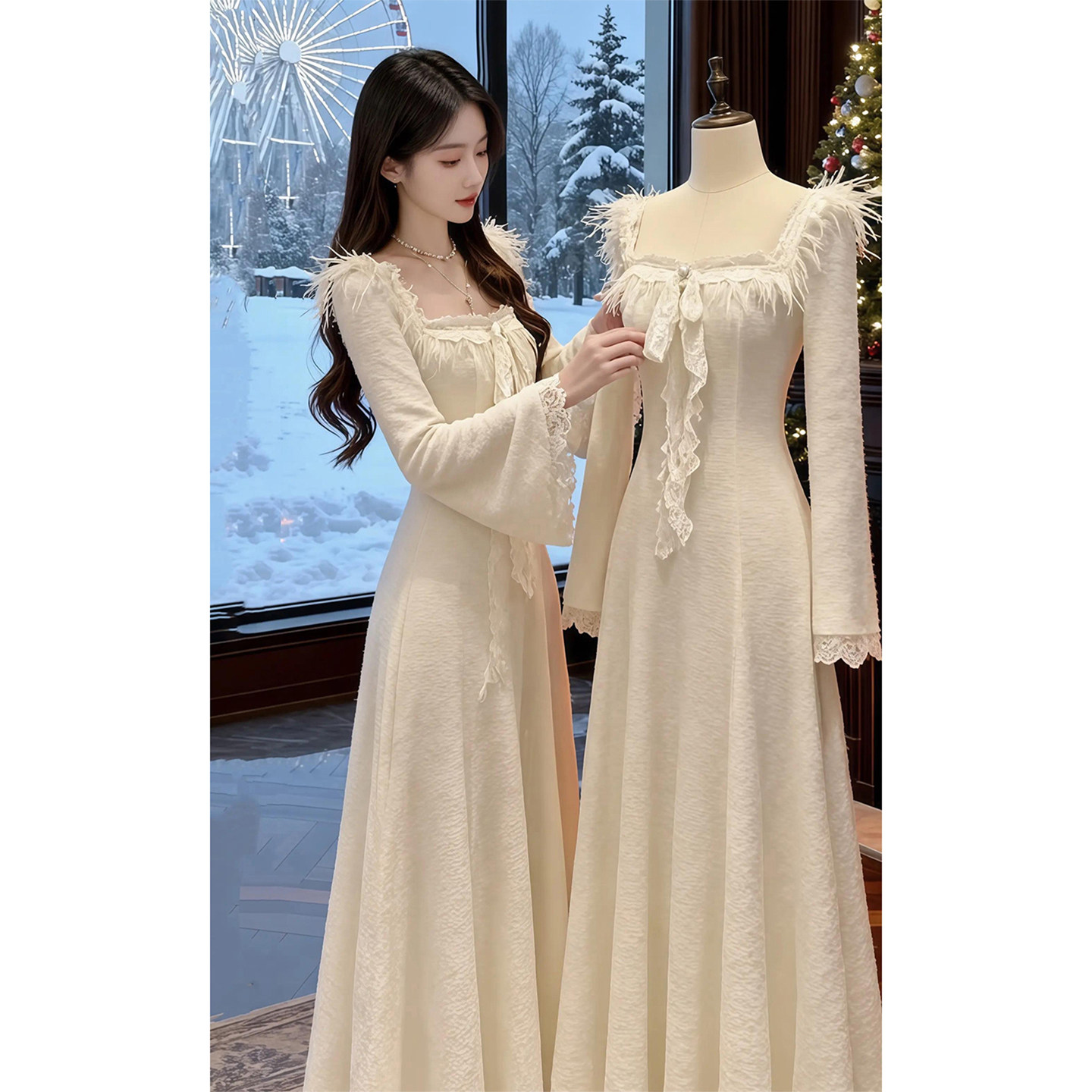 漂亮掐腰连衣裙冬天配大衣的裙子