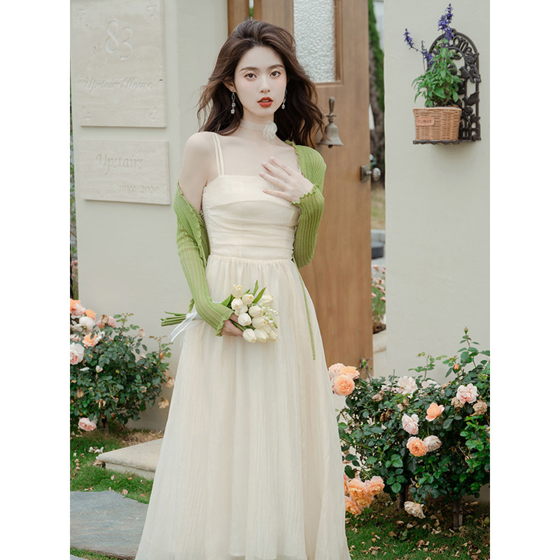 春夏新款法式仙女超仙小清新温柔风绝美漂亮吊带连衣裙两件套装裙