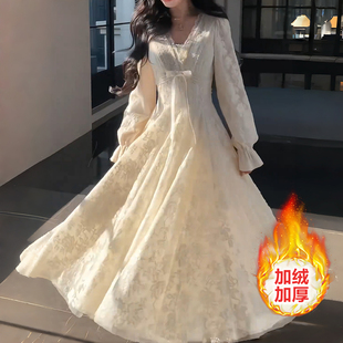 秋冬天配大衣 加绒加厚蕾丝内搭连衣裙女高级感长裙 裙子超好看