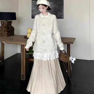 冬天穿搭一整套艺术生气质打底衫宽松毛衣叠穿半身裙三件套装女秋