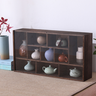 防尘实木茶杯架子茶具架收纳柜茶壶架小博古架茶道配件茶宠古玩架