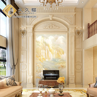 复式 修简欧石材楼中楼挑高电视墙 楼背景墙大理石中空护墙板客厅装