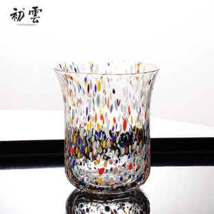 初云手作 琉璃彩釉水晶玻璃结合酒杯 威士忌杯啤酒杯水杯饮料杯子