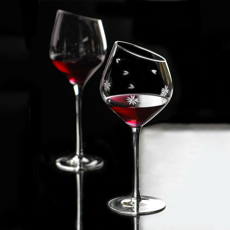 日式斜口红酒杯葡萄酒杯香槟杯 创意酒杯日式高脚杯杯子北欧ins风