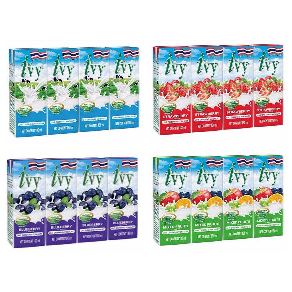 泰国进口ivy酸奶饮品水果味原味蓝莓味休闲果汁饮料4盒*180ml现货