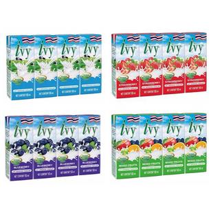 泰国进口ivy酸奶饮品水果味原味蓝莓味休闲果汁饮料4盒 180ml现货