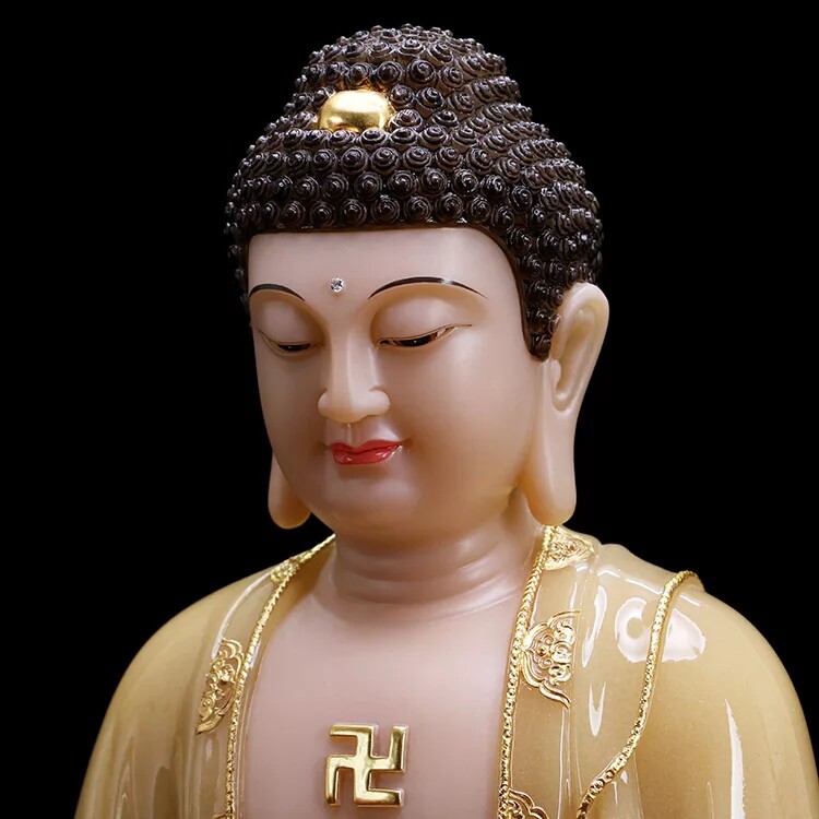 观音镶金三宝佛莲花座黄玉