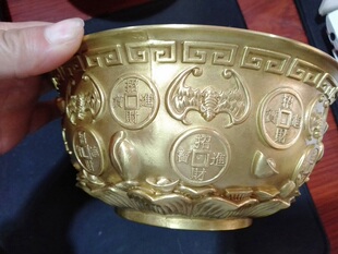 黄铜聚宝盆招财家用聚财客厅铺财位摆件铜聚宝盆实心旺财大号