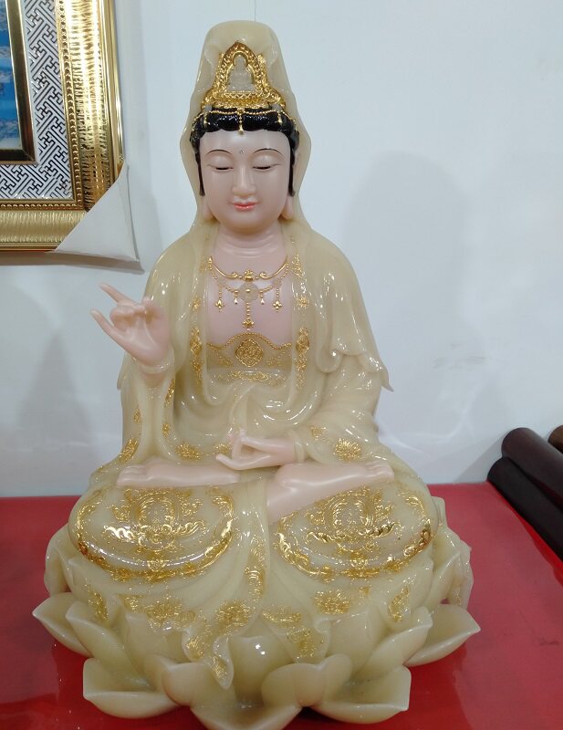 汉白玉黄玉镶金地藏如来观音大势至莲花座居家寺庙供奉19莲慈妙莊