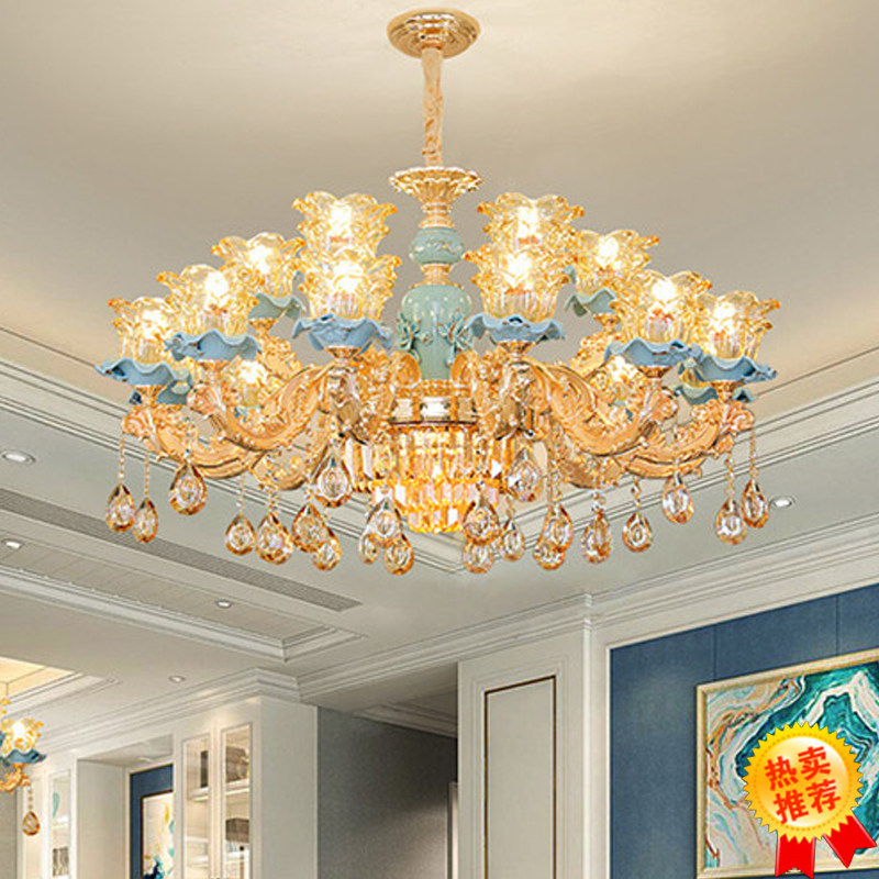 简欧客厅卧室陶瓷水晶吊灯