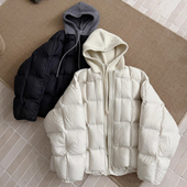 针织连帽泡芙羽绒服女韩版 2025新款 设计感假两件宽松保暖加厚外套