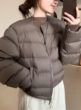 小个子羽绒服女短款韩版无领时尚百搭薄款90白鸭绒设计感冬季外套