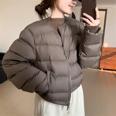 排骨羽绒服女冬短款韩版圆领薄款