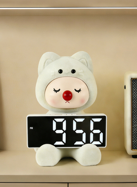 可爱萌猫时钟桌面摆件设计感客厅轻奢高档创意床头桌面家居装饰品