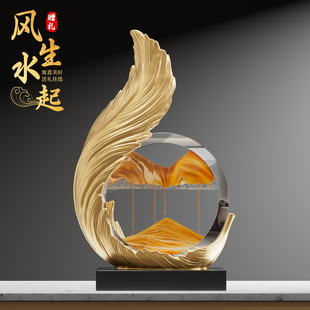 饰品摆件轻奢高档客厅电视柜办公室2025新款 风生水起流沙画酒柜装
