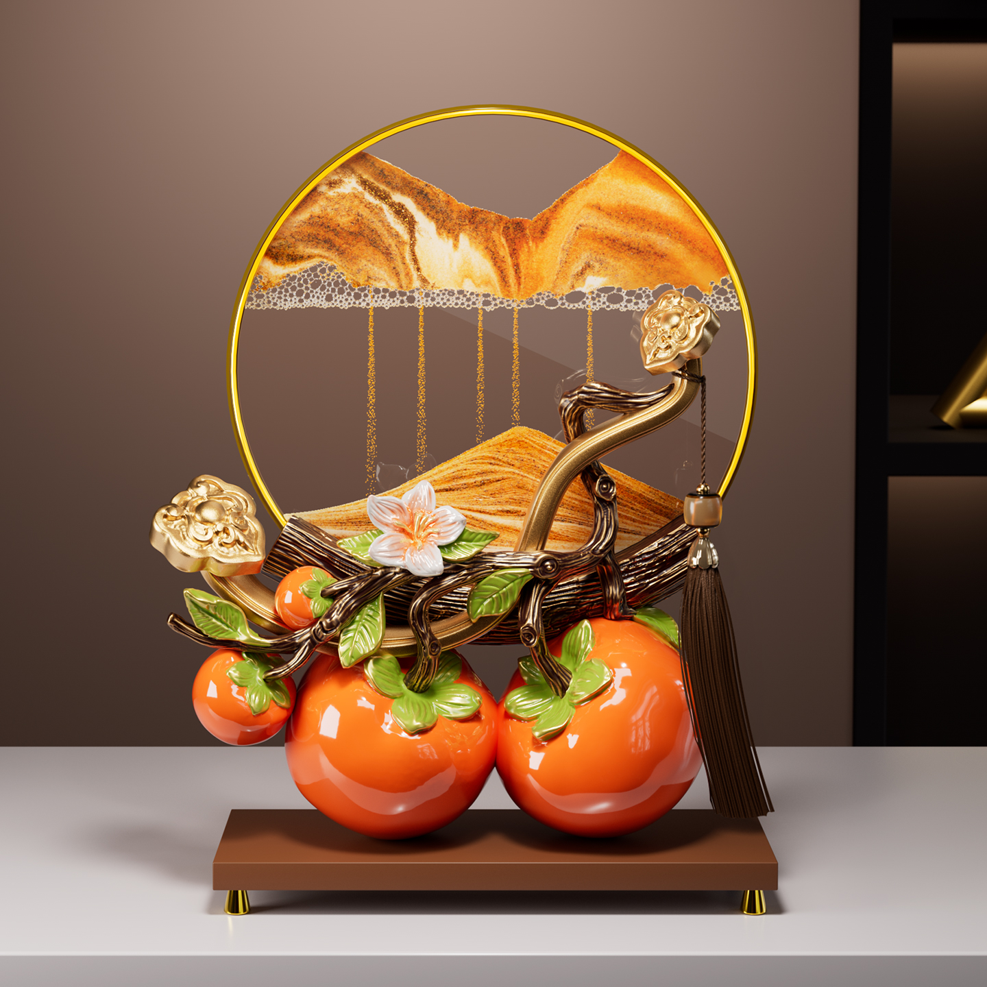 柿柿称心如意柿子摆件流沙画客厅玄关电视柜酒柜装饰乔迁新居礼物