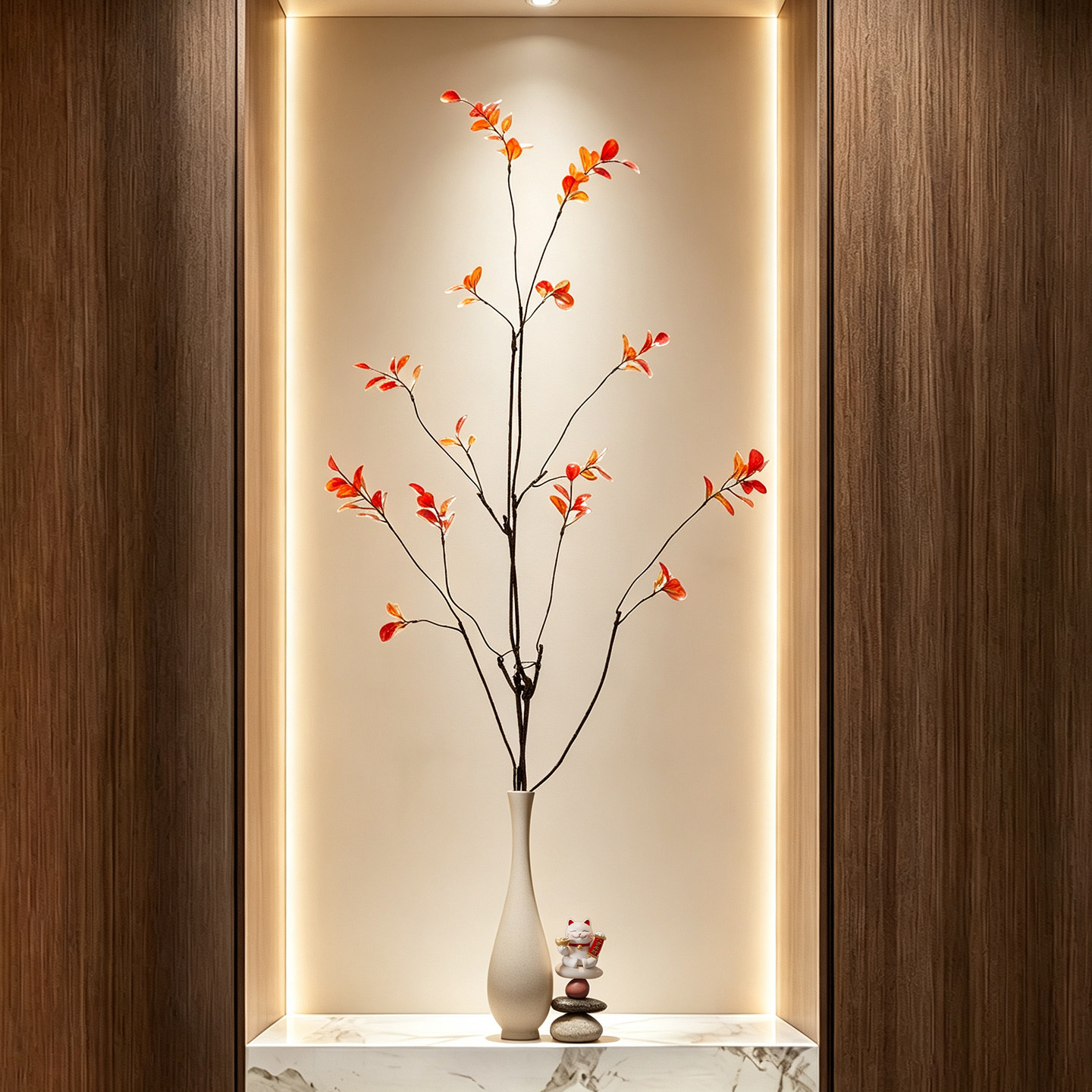 入户玄关造景摆件时来运转招财猫细长花瓶客厅展示柜乔迁礼物装饰图片