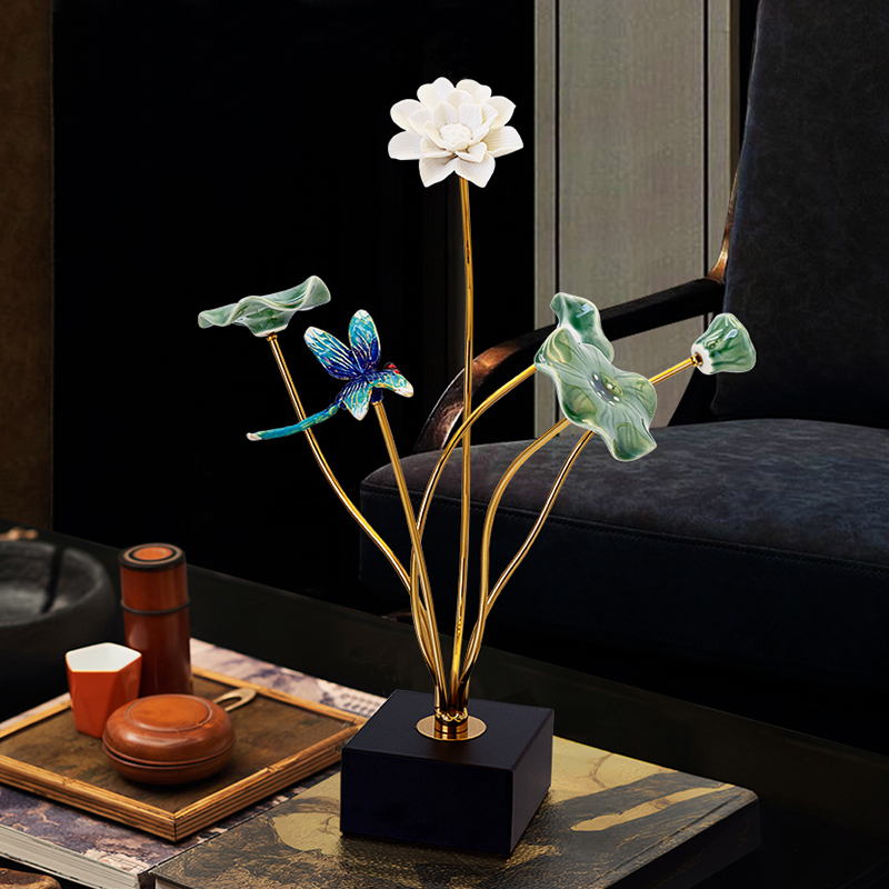 新中式莲花摆件客厅高级感茶室