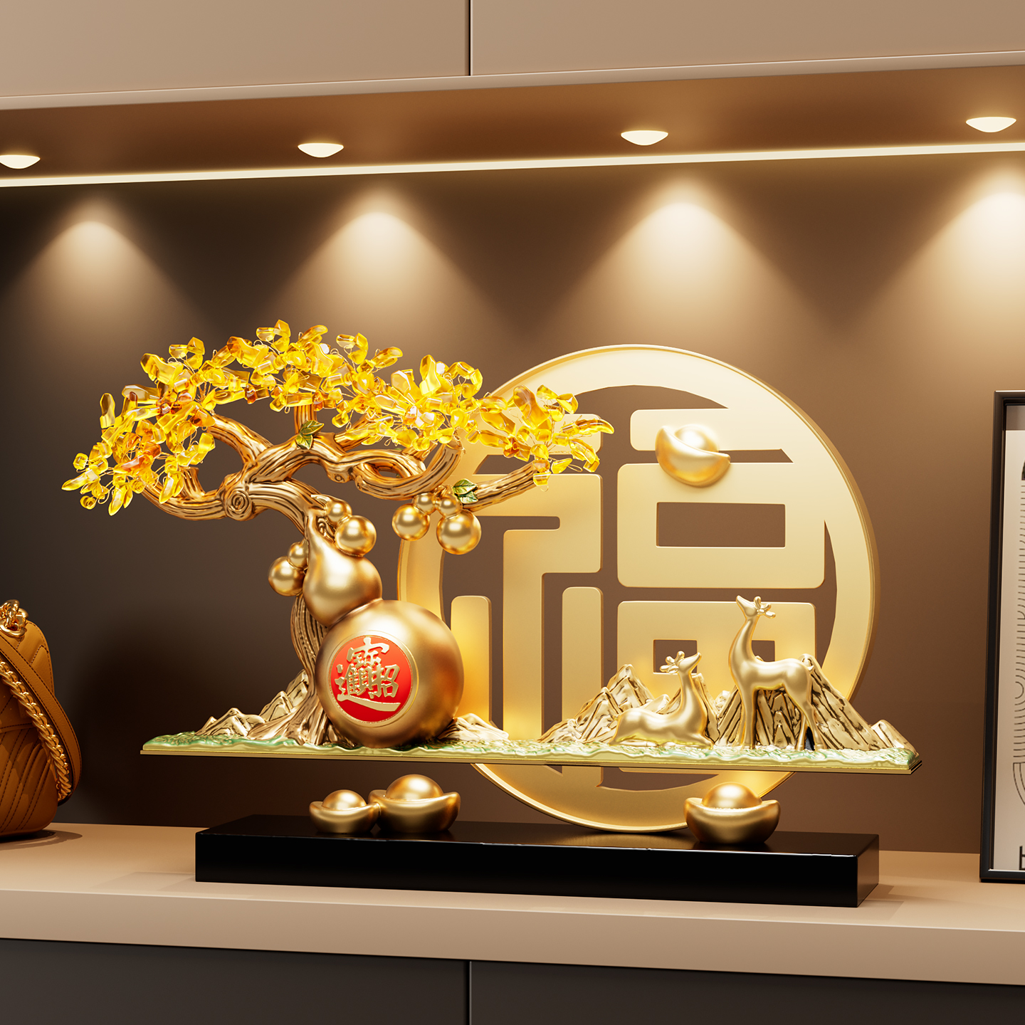 五福临门发财树葫芦摆件客厅招财玄关电视柜酒柜装饰乔迁新居礼物