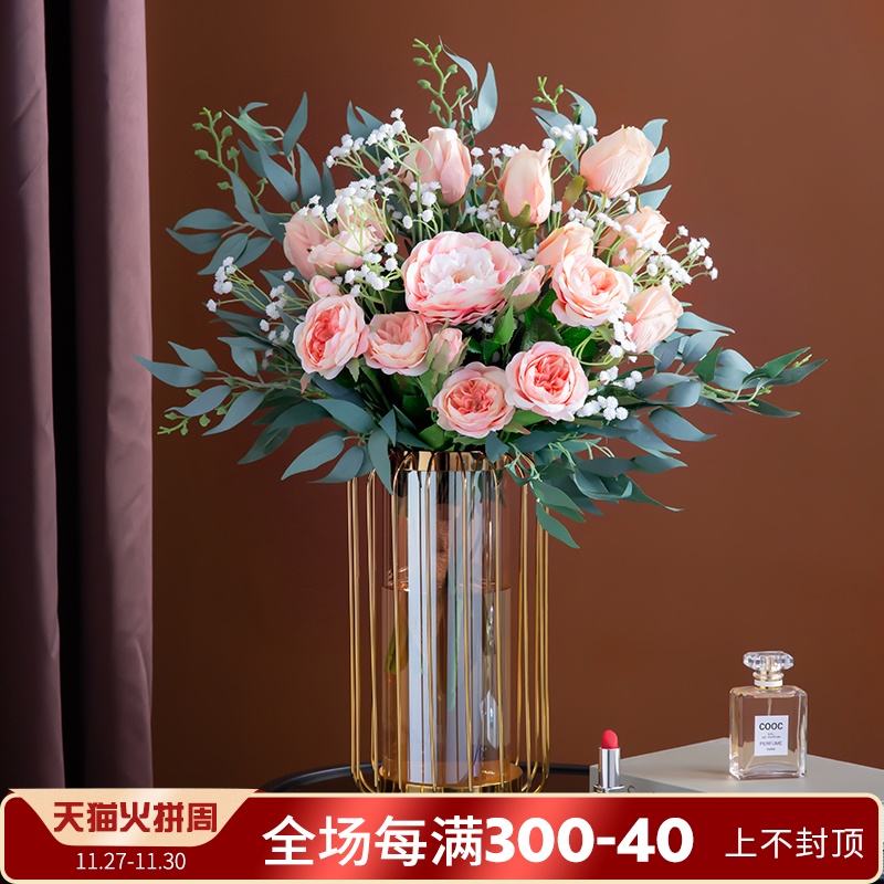 创意轻奢花瓶摆件客厅仿真干花插花现代家居玄关电视柜餐桌装饰品
