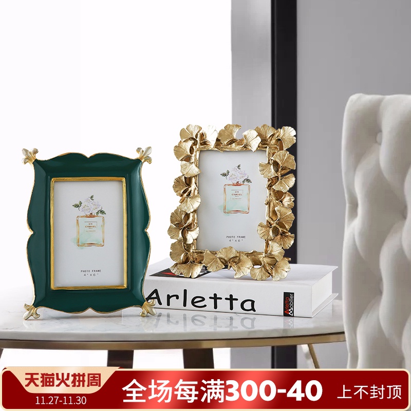 美式轻奢复古6寸相框摆台欧式创意个性婚纱照样板房桌面相框摆件