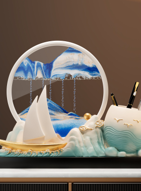一帆风顺帆船笔筒流沙画摆件办公室装饰高级感教师节礼物2026新款