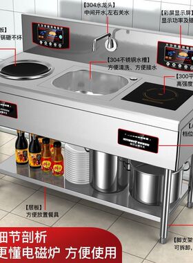 商用电磁炉双灶大功率15kw酒店食堂厨房组合平凹双头猛火电炒灶台