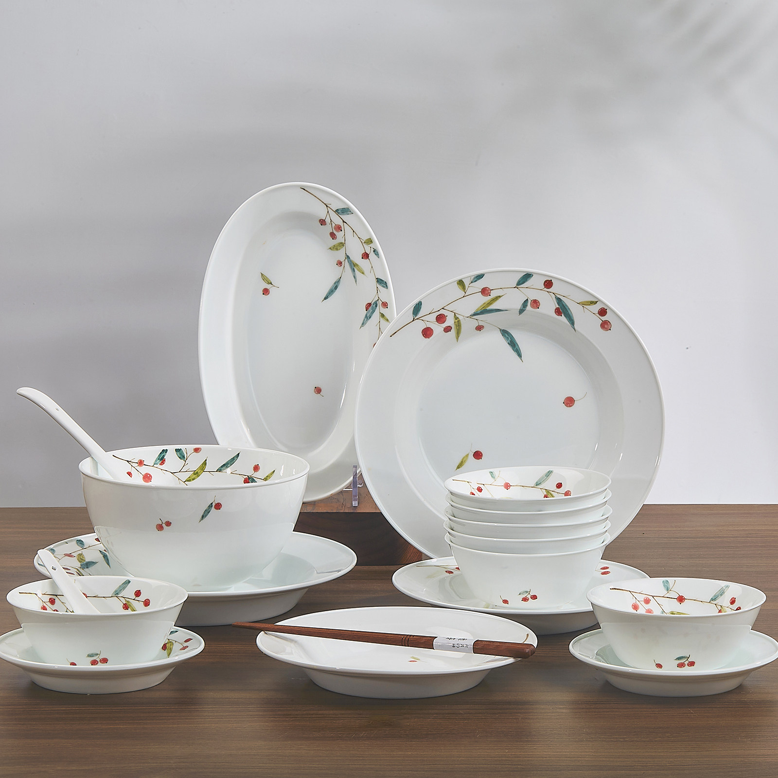 曼叙碗盘套装家用釉下彩餐具手绘红果子碗家用景德镇陶瓷餐具礼盒,餐饮具,碗,淘宝优惠券,粉丝福利购,淘宝优惠卷